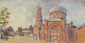 этюд Покровский  собор, Барнаул  Картон\масло. 2004г.