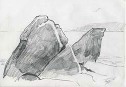 Набросок  Камни у берега. Бумага/карандаш.  2003г