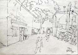 Набросок На  улице  в  Гурзуфе. Бумага/карандаш. 2003г.