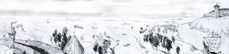 Эскиз Древнерусская равнина Бумага\карандаш\склейка и немного обработки в фотошопе. 2005г.